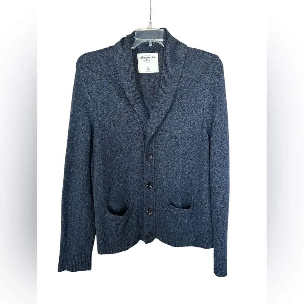 Abercrombie & Fitch Men’s Shawl Collar Button Cardigan XL Blue Wool Blend